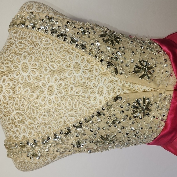 Hebeos A-Line/Princess Satin Beading V-Neck Sleeveless Short Mini Party Dress - Picture 9 of 15